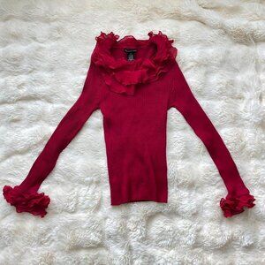 Y2K Red Long Sleeve Frilly Blouse